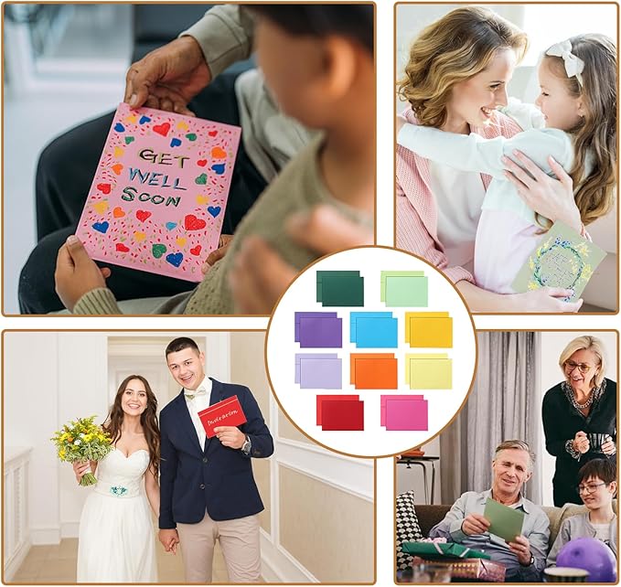 100 Packs 10 Assorted Colors Blank Cards and Envelopes 5 x 7 Heavyweight Single Panel Cardstock and A7 Envelopes Printable Self Seal for DIY Wedding Invitations, Thank You Cards, Baby Shower