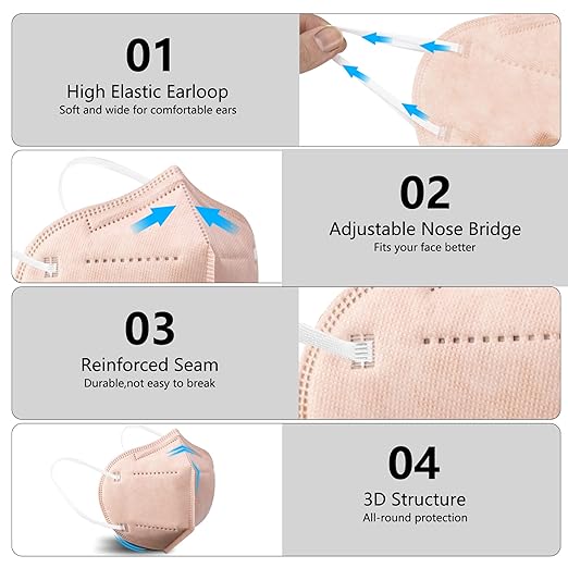 akgk KN95 Face Mask 50 PCS, Breathable Protection Masks, 5-Ply KN95 Pink Masks, Cup Dust Safety Masks