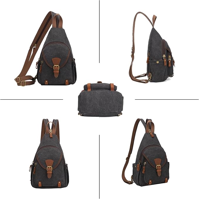 KouLi Buir Canvas Sling bag,Small Crossbody Backpack,Convertible Chest Bag Casual Daypack For Outdoor Cycling Hiking Travel