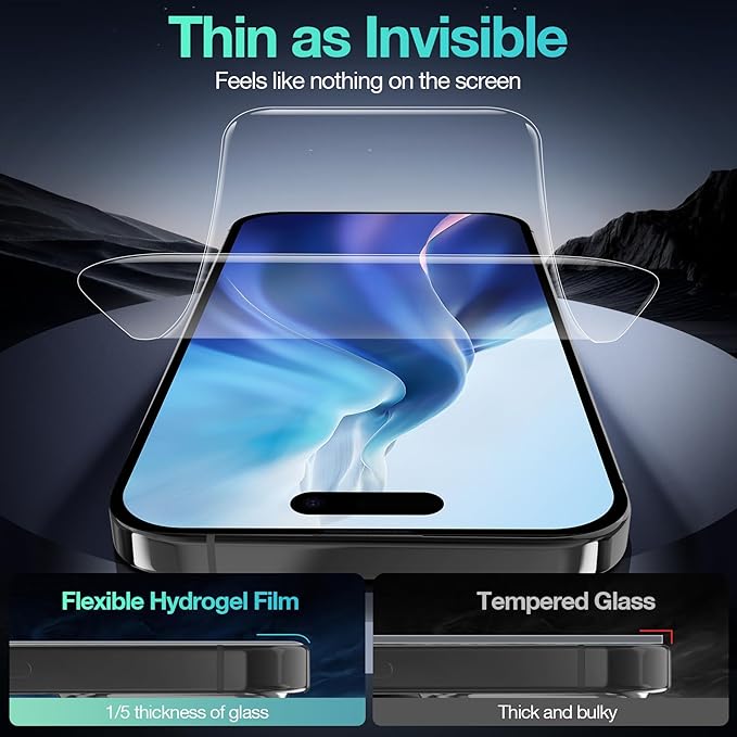 3 Pack Flexible Film for iPhone 17 Screen Protector[NOT GLASS], Non-breakable Soft TPU Hydrogel Film for iPhone 17, Invisible Thin, Scratch Resistant, Self-Healing