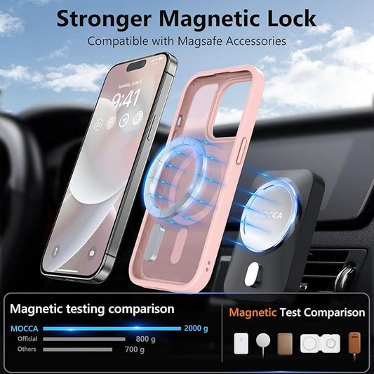 MOCCA Strong Magnetic for iPhone 14 Pro Case, [Compatible with Magsafe][13FT Military Drop Protection] Slim Translucent Matte Shockproof Case for iPhone 14 Pro Phone Case 6.1'', Pink