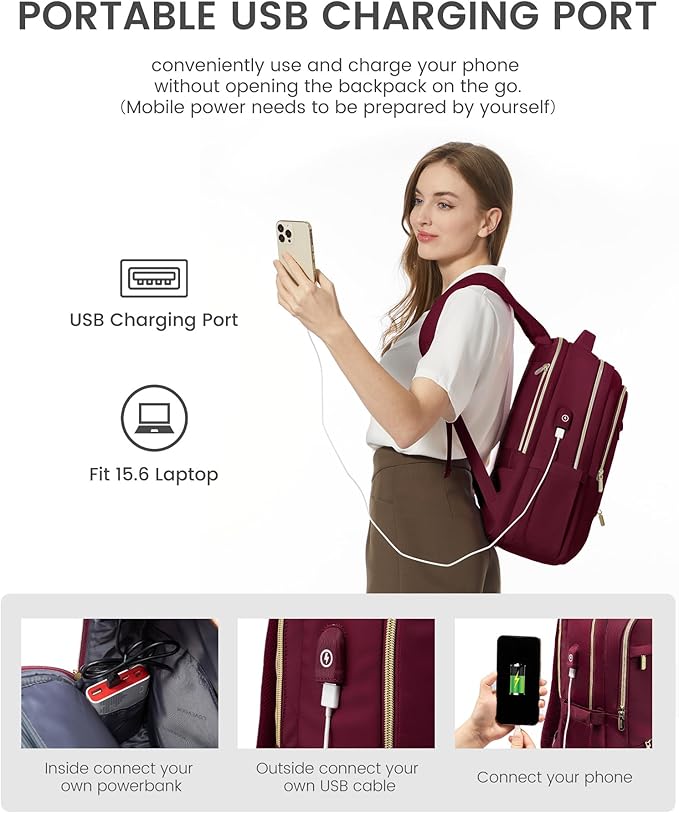 LOVEVOOK Laptop Backpack for Women, Slim Business Laptops Bag with Separate Computer Compartment Stylish Daypack for College Work Travel, Fits 15.6" Laptop