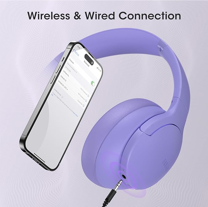 DOQAUS Upgrade Bluetooth Headphones Over Ear, 90H Playtime BT 5.3 Wireless Headphone EQ Modes, Built-in HD Mic, HiFi Stereo Sound, Deep Bass, Memory Foam Cups for Phone/PC&Travel/Gym/Workout