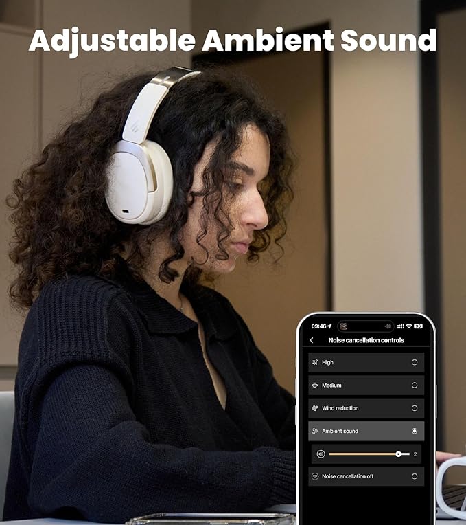 Edifier W80 Over Ear Headphones with -49dB Active Noise Cancelling, LDAC Hi-Res Wired & Wireless, AI Clear Call, Fast Charging, Multipoint Connection, Bluetooth V5.4 - Ivory