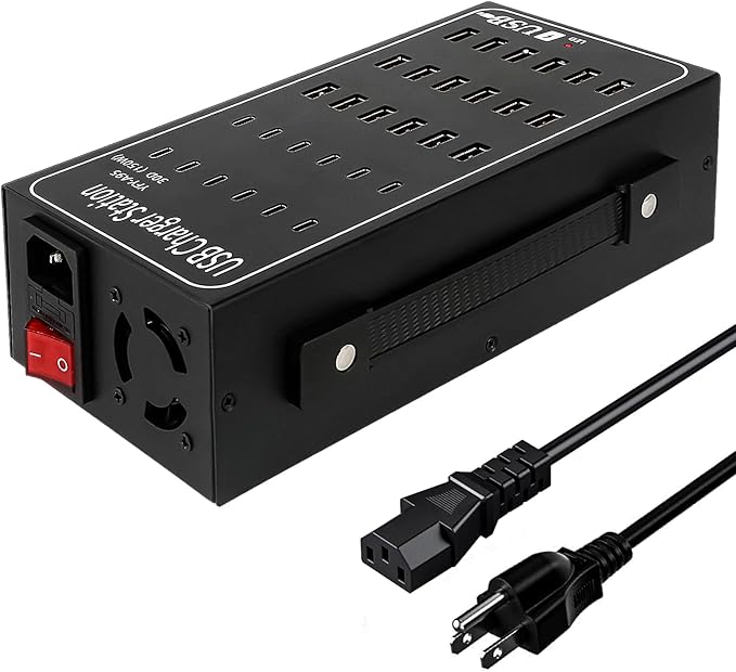 Multiport USB C Charger Block RISWOJOR, 150W (30A) 30 Port USB Charging Station with Auto Detect, Multi USB Charger Station with Type-C 3A for Smartphone Tablets Multiple Devices