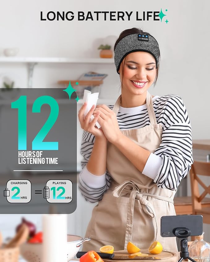 LC-dolida Sleep Headphones Bluetooth Headband, Wireless Headband with HD Speakers, Headphones Wireless for Side Sleepers, Sport, Yoga, Travel, Gifts for Mom, Men, Women, Teens, Kids