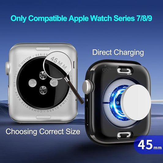 3 in 1 Waterproof Case for Apple Watch Screen Protector 45mm Series 9 8 7 Accessories Built-in Tempered Glass Film,Front and Back PC Hard Bumper 360° Protective Face Cover for iWatch 45mm