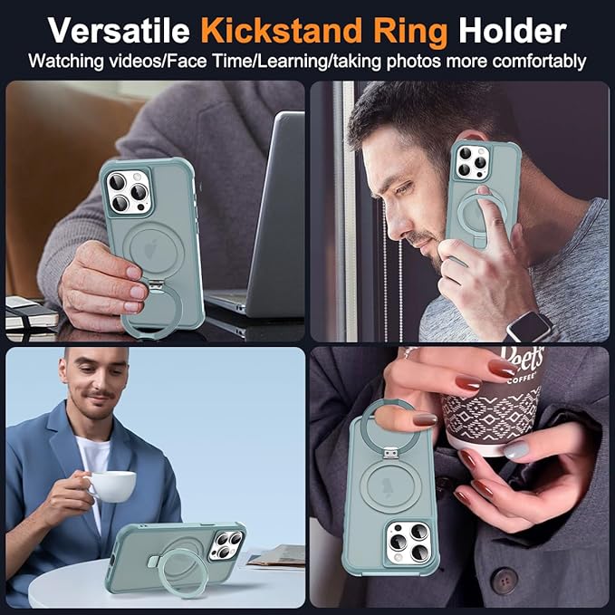 Compatible with iPhone 14 Pro Case with Invisible Magnetic O-Ring Stand Military-Grade Translucent Case for iPhone 14 Pro 6.1" [Compatible with Mag-Safe][Great Grip Feeling], Blue