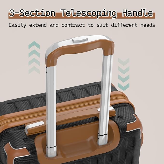 Melalenia Luggage Set 4 Piece Carry On, Hardside Suitcase with TSA Lock and Spinner Wheels, Carry-On Ailline Approved, Black Brown