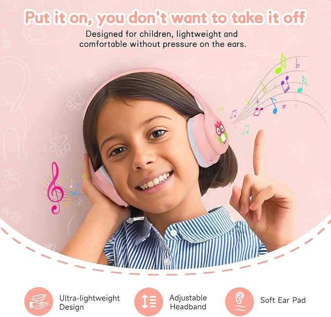 LOBKIN Active Noise Cancelling Headphones for Kids,Kids Headphones ANC Bluetooth 5.4 Wireless with Mic 50H Playtime Safe Volume Limited Foldable for Boy Girl Travel/School/iPad(Without LED Light)