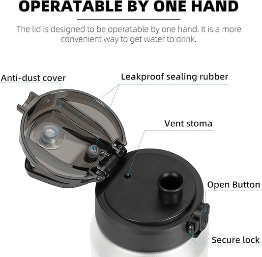 Fanhaw 24 Oz Insulated Stainless Steel Vacuum Water Bottle with Anti-Dust Pop-Open Lid - For Kids, Women, Men | Leak & Sweat Proof (White)