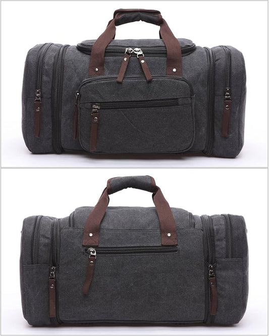 Duffle Bag for Travel, Large Canvas Duffel Bag for Travelling Overnight Weekender Bag Carry On Bag for Men Women Black