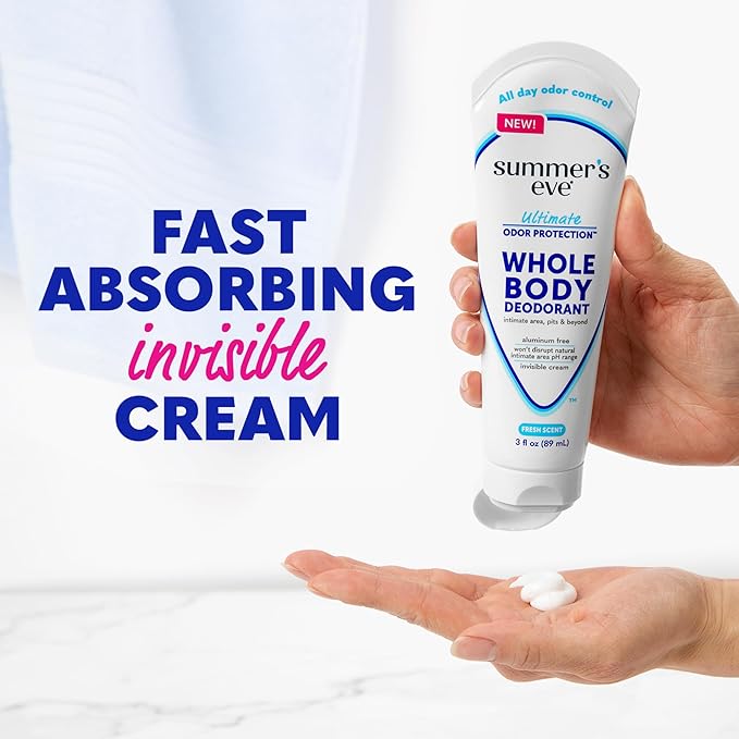 Summer's Eve Fresh Scent Whole Body Deodorant for Women, Aluminum-Free Ultimate Odor Control Cream, 3 Oz