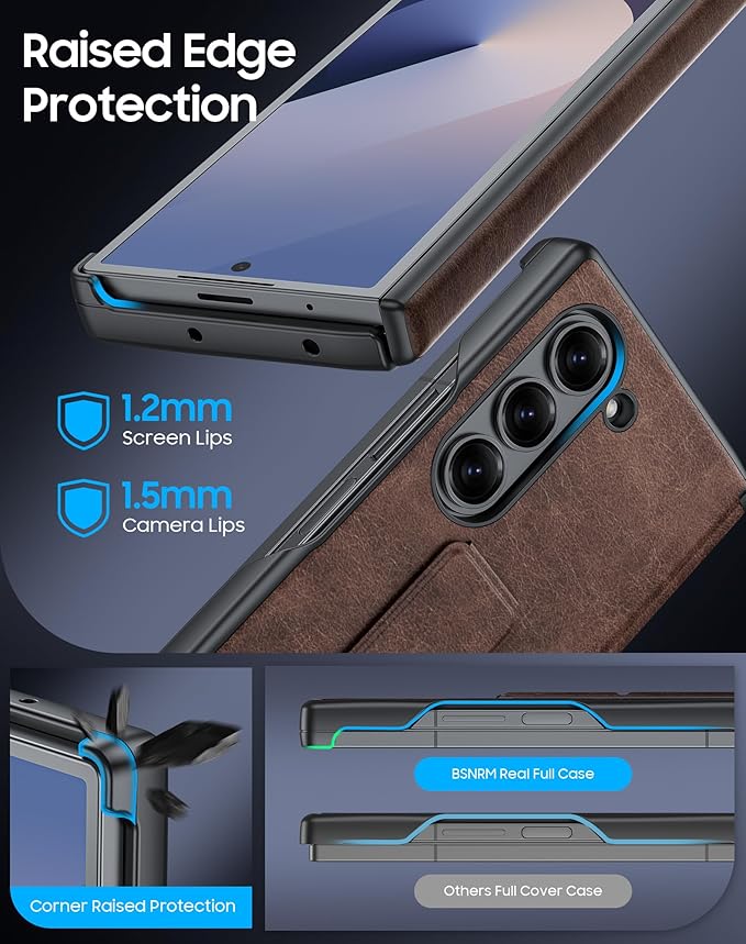for Samsung Galaxy Z Fold 6 Case with Hand Strap & Kickstand & Hinge Protection, Ultra Slim Skin Feel Pattern Printing Full Body Shockproof Phone Case for Z Fold 6, No Screen Protector (Vintage Brown)