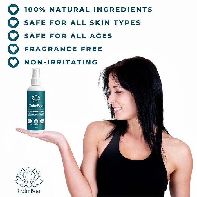 Hypochlorous Acid Spray for Face & Skin - HOCl, Acne Prone Skin, Eczema, Natural Tattoo Aftercare, Piercing Aftercare Spray, Eye Lash Cleanser, Face Mist Toner, Wound Care Cleanser, 8 Fl Oz