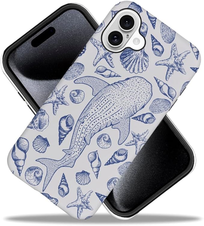 DAIZAG Case Compatible with iPhone 16,Fit Shockproof Cover for Women Girls,Blue Seashell Whale Shark Ocean