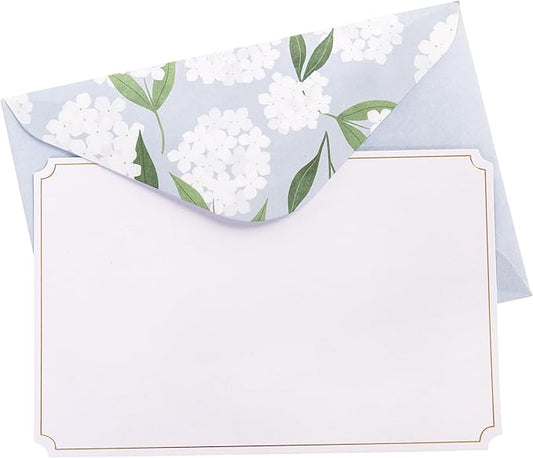 Graphique All Occasion Flat Notes, Pack of 50 Blank Index Cards with Envelopes & Decorative Storage Box, Thick Cardstock Stationary Gift, White Hydrangeas, 5.625” x 3.5”