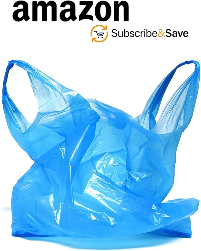 Blue T-Shirt Bags, 20 x 10 x 36 Inches. Pack of 300 Plastic Merchandise Bags, 20 Micron. Unprinted Grocery Bags with Handles. High Density Polyethylene Shopping Bags for Small Business