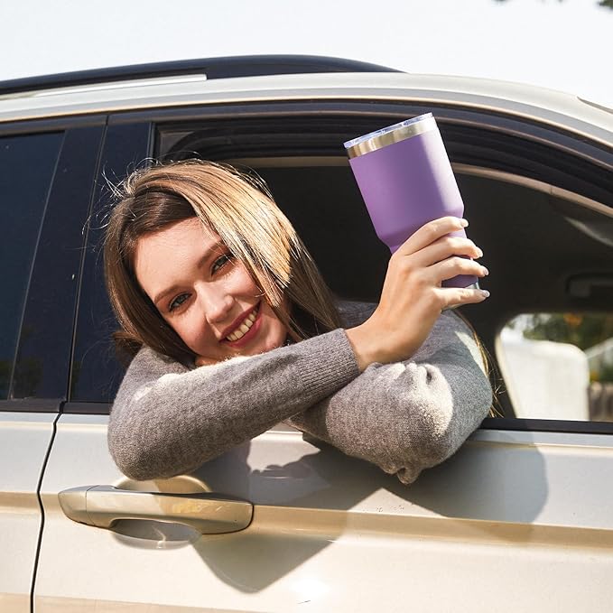 MEWAY 30oz Tumbler Double Wall Vacuum Insulated Travel Mug, Stainless Steel Tumbler with Lid, Durable Powder Coated Insulated Coffee Cup for Cold & Hot Drinks (Purple,1 PACK)