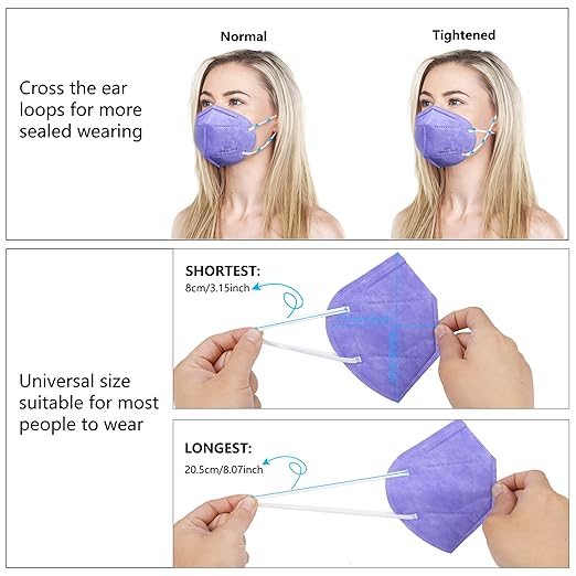 akgk KN95 Face Mask 50 PCS, Breathable Protection Masks, 5-Ply KN95 Purple Masks, Cup Dust Safety Masks