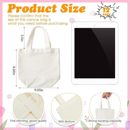 Amylove 12 Pcs Mini Tote Bag Sublimation Blank Canvas Tote Bags Reusable Grocery Luggage DIY Sack Goody for Party Even (9 x 8 Inch,Natural Color)