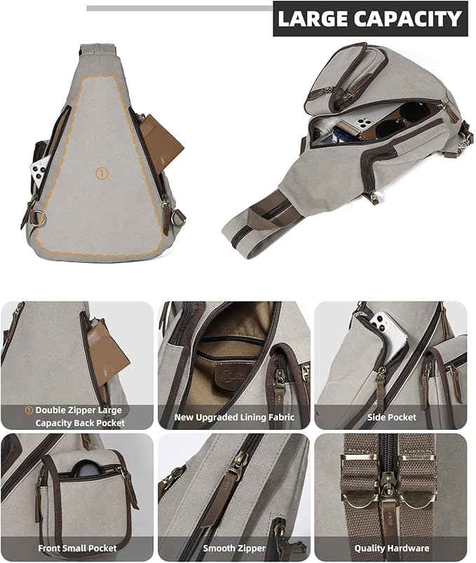KL928 Canvas Sling Bag - Casual Crossbody Shoulder Daypack Rucksack Backpack for Men Women, Leaden