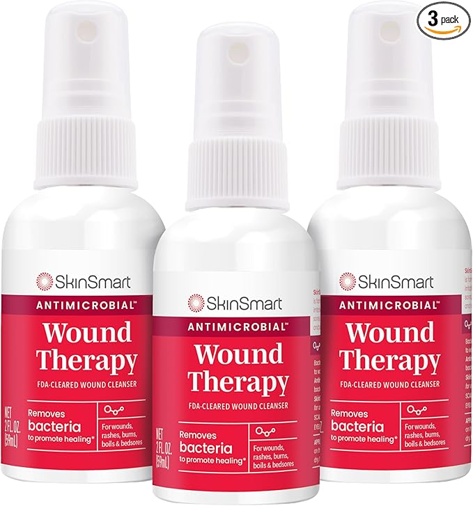 SkinSmart Antimicrobial Wound Therapy, Hypochlorous Acid Safely Removes Bacteria so Wounds Can Heal, 2 Ounce Clear Spray (Pack of 3)