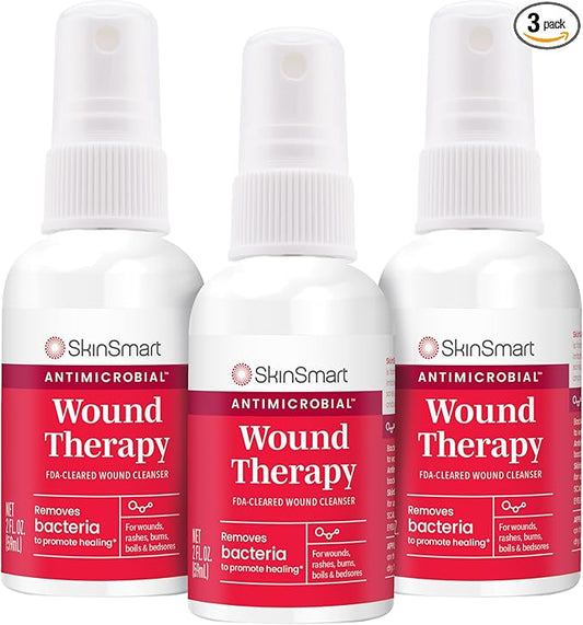 SkinSmart Antimicrobial Wound Therapy, Hypochlorous Acid Safely Removes Bacteria so Wounds Can Heal, 2 Ounce Clear Spray (Pack of 3)