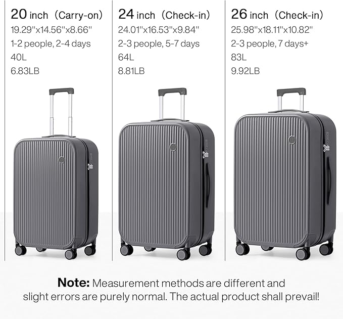 mixi 20 Inch Carry On Luggage PC Hardside Suitcases with Wheels & TSA for Travel Woman Men, Rock Gray