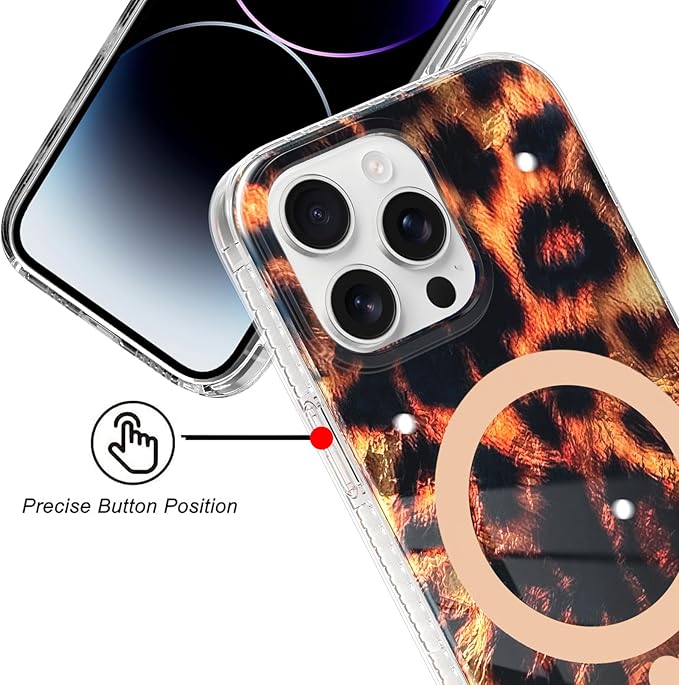 SAKUULO Magnetic for iPhone 14 Pro Max Case Gold Leopard Print Pattern [Compatible with MagSafe] Wireless Charge Strengthen Protection Cover, Gold Leopard (6.7")