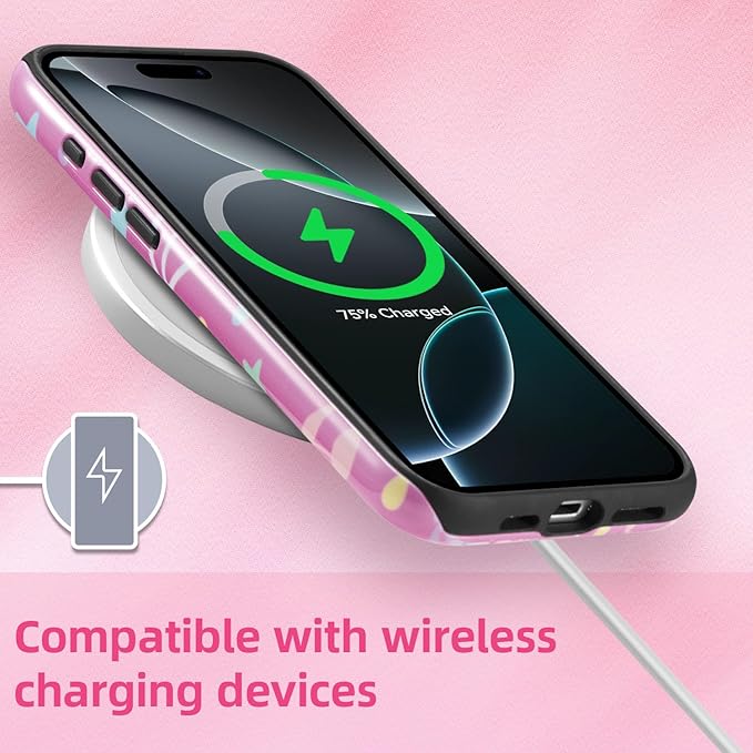 QLTYPRI Case for iPhone 16 Pro Max, Aesthetic Colorful Bow Cherry Stars Phone Case for Girls Women, Protective Hybrid 2-Layer Hard Shell Silicone Cover Durable Shockproof Phone Cover - Rose Red