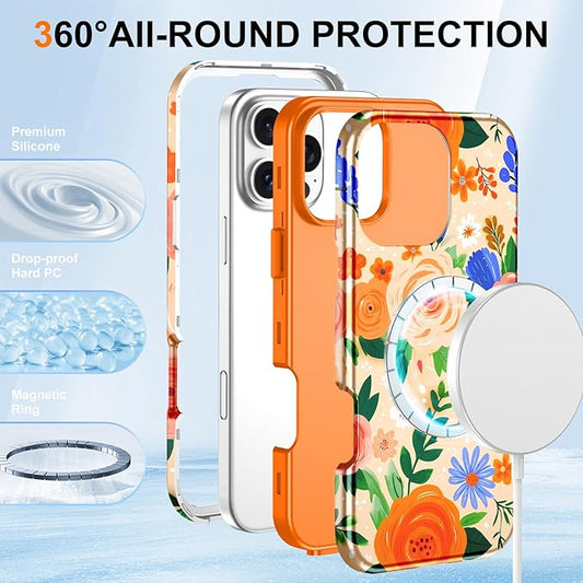 Btscase for iPhone 16 Pro Max Case [Compatible with Magsafe] [Military-Grade Drop Protection] Slim Anti-Scratch Smooth Touch TPU Bumper Shockproof Magnetic Phone Case for Women Girls Men, Orange