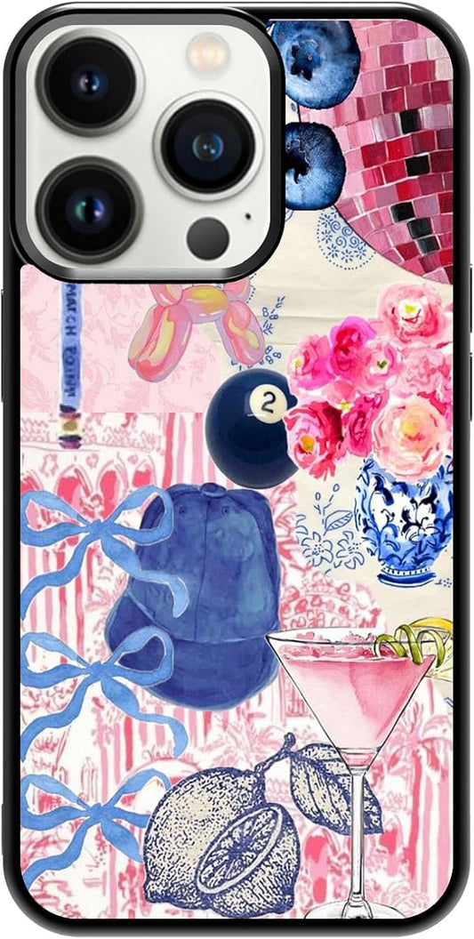 Aesthetic Collage Shockproof Protective Trendy Preppy Phone Case for iPhone 13 Pro Cute Flower Bow Cover