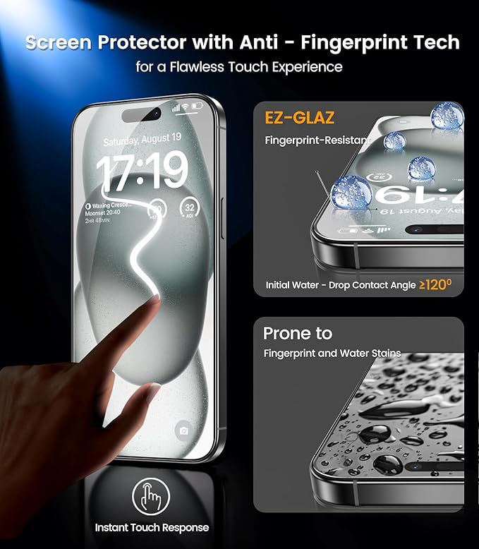 EZ-GLAZ- 4 Pack for iPhone 15 Privacy Screen Protector [6.1"] With 2 Pack Camera Lens Protector, 9H+ Hardness 12FT Military Grade Shatterproof Scratch Resistant Durable Tempered Glass Film with Flawless Fit Kit