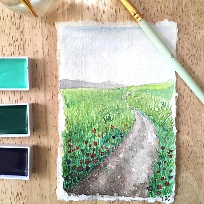 50 Sheets - Rough/Textured Watercolor Paper - 7.5 X 11.5 inches(150GSM) - Handmade/Deckle Edge Paper Made from Virgin Egyptian Cotton - Off-White by Leather Village