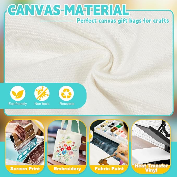 Amylove 12 Pcs Mini Tote Bag Sublimation Blank Canvas Tote Bags Reusable Grocery Luggage DIY Sack Goody for Party Even (6.5 x 6 Inch,Natural Color)