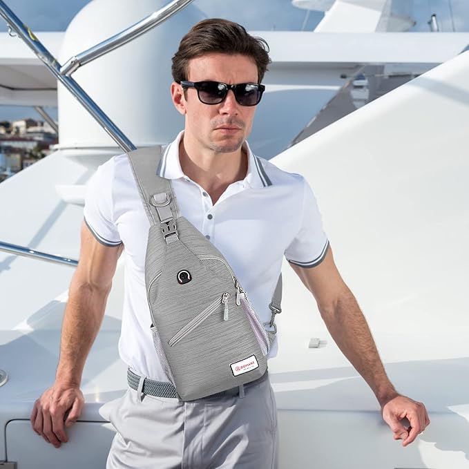 ZOMAKE Sling Bag,Small Crossbody Sling Backpack,Water Resistant Shoulder Daypack for Travel,Anti Thief Chest Bag for Hiking(Grey(Stripe))