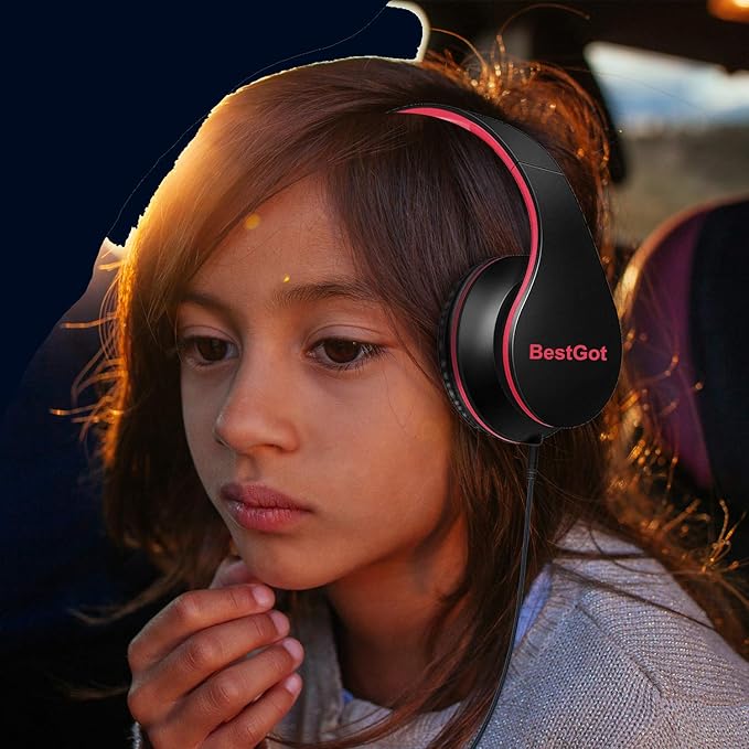 Kids Headphones Bluetooth, BT6002 Wireless Headphones for Kids Child Volume Limited 85/110dB for School Foldable Headset for 60 Hours PC/Phone/Tablets/TV (Black/Blue)