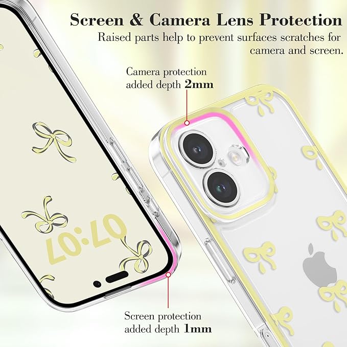 EYZUTAK Case for iPhone 17, Clear Cute Ribbon Bowknot Pattern Aesthetic Transparent Phone Case Raised Camera Protection Stylish Slim Soft Durable TPU Protective Cover for Women Girls - Yellow