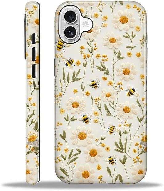 Case for iPhone 16 Plus Case,Bees Sunflowers Design - Hybrid Dual Protection Silicone + Hard PC Shockproof Full Body Cover Slim Anti-Scratch Protective Case for Men Women