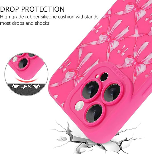 ZIYE for iPhone 16 Pro Max Case Hot Pink Bows Pattern Phone Case with Camera Protection,Soft TPU Silicone Rubber Protective Cover Cute Design Cases Compatible with iPhone 16 Pro Max 6.9 Inch