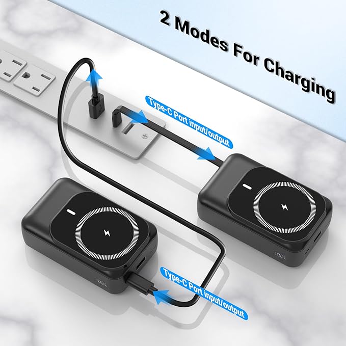 Magnetic Wireless Power Bank 26800mAh, PD 22.5W Type-C Fast Charging Portable Charger 5 Outputs, Battery Pack for Magsafe Built in Cables with Stand LED Display for iPhone 16/15/14/13/12 Series-Black