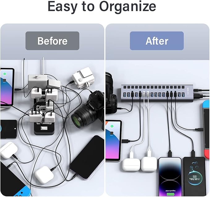 Powered USB 3.0 Hub, ACASIS 16 Ports USB 3.0 Hub with 5Gbps Data Speed，Aluminum Housing, USB Hub Powered with 90W Power Adapter, USB Hub for PC/Laptop, Computer, Flash Drive, Printer, Camera