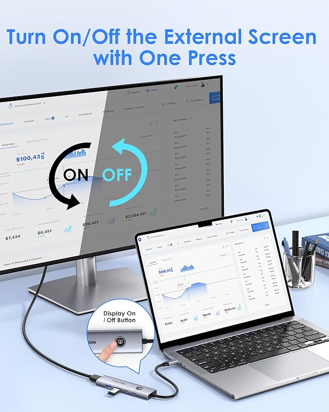 LENTION USB C Multiport Adapter, 5-in-1 USB C Hub with HDMI 4K@60Hz, USB A 3.0, Type C 3.0, 100W PD Charging, Multiport USB Adapter with Screen On/Off Button for MacBook and Other Type C Devices