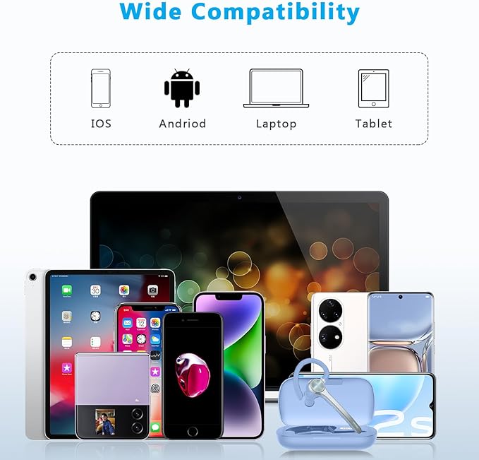 Bluetooth Headset, Wireless Bluetooth Earpiece with 500mAh Charging Case 72 Hours Talking Time Built-in Microphone for iOS Android Cell Phone, V5.1Hand-Free Headphones for Trucker-SkyBlue