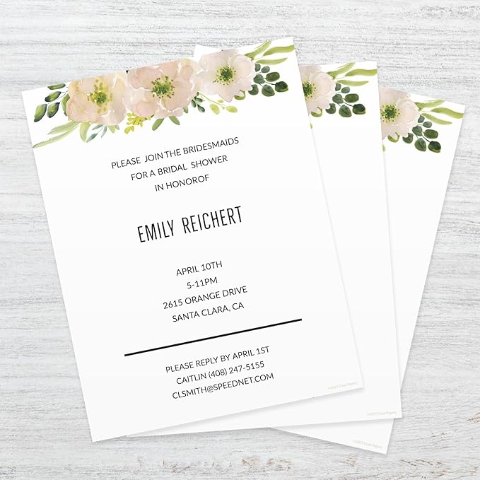 White Watercolor Pink Floral Letterhead / 50 Sheets / 8.5" x 11" Trendy Event Baby Shower Bridal Shower Wedding Paper/All Occasion Flower Decorative Stationery
