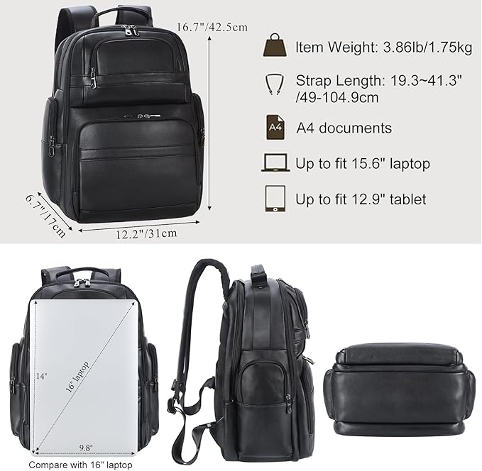 TIDING Men's Vintage Leather Backpack 15.6" Laptop Bag Large Capacity Business Travel Hiking Shoulder Daypacks