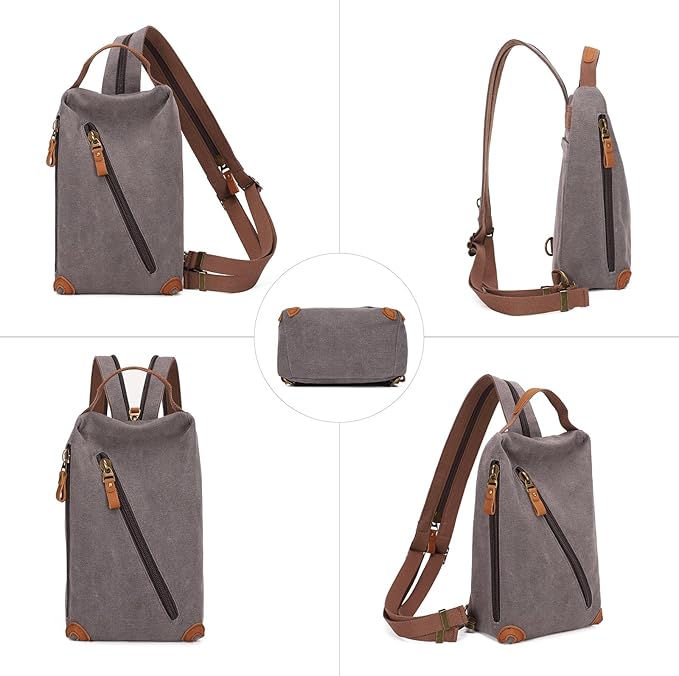 KL928 Canvas Sling Bag crossbody Bags Small Backpack Pack Travel Purse convertible purses for Women Men