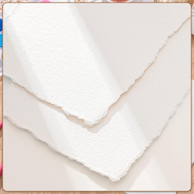50 Sheets Watercolor Paper 6 x 8inch, 160 GSM Deckled Edge Paper Rough/Textured Handmade Paper for Wedding Invitations, Cards, Crafts