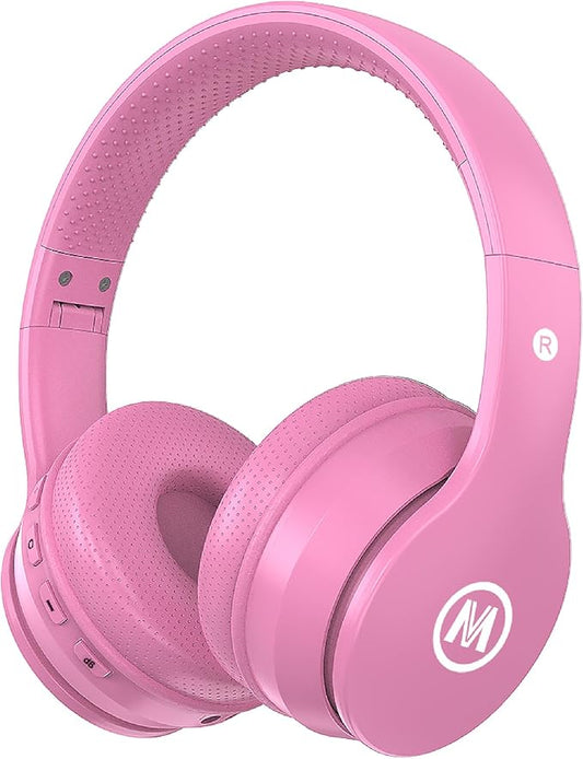 Headphones Kids Bluetooth 5.4 Wireless Play Time 68H Safe Volume Limit 85/94dB Over-Ear Foldable Headset,Fast Charging,with Aux Cord Built-in Mic for Toddler Child Pad Study Tablet Pink